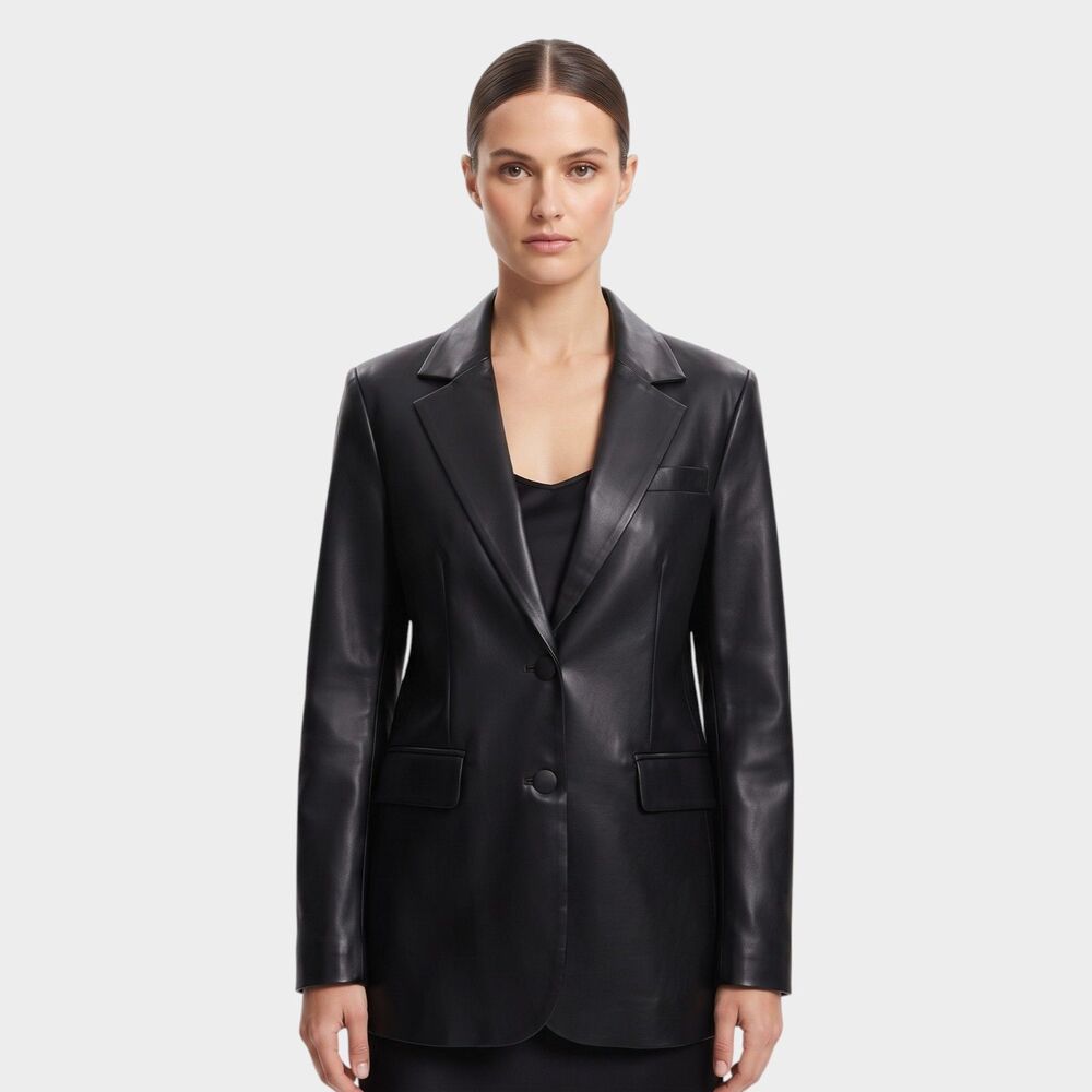 Naked Wardrobe Black Faux Vegan Leather Single Breasted Blazer Jacket XS